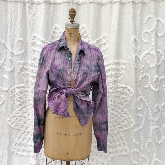 J. Crew Tops - SOLD Tie dyed button up soft cotton purple shirt
